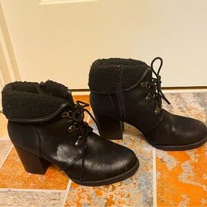 🥤Sassy Black Soda Metal Laced Fur Heeled Booties!